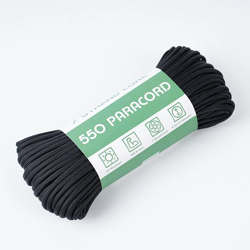 7 Strand Core 4mm Solid Black 550 Polyesteri Paracord